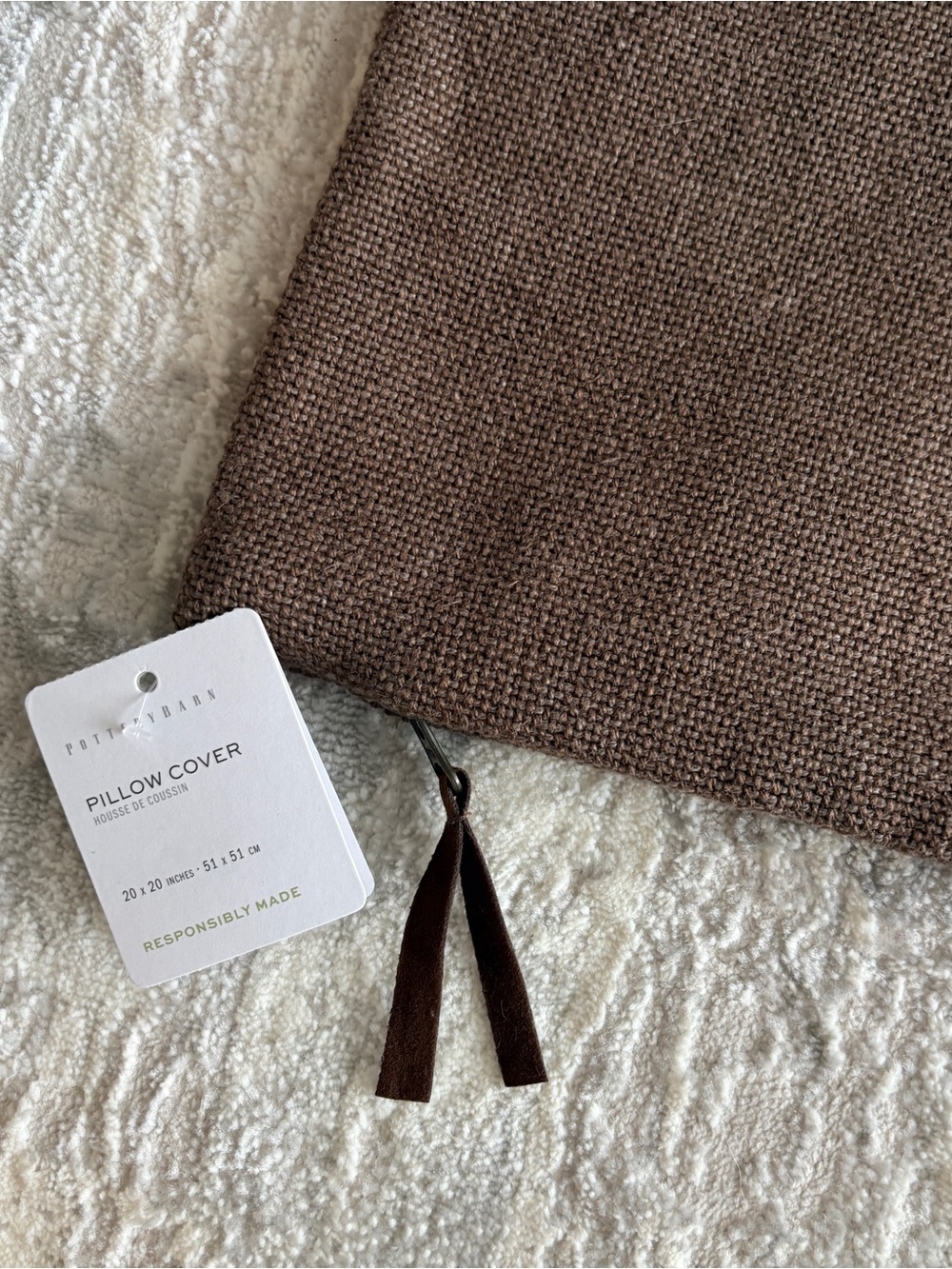 Pottery Barn 100% Linen 20x20 Pillow Cover Brown NWT